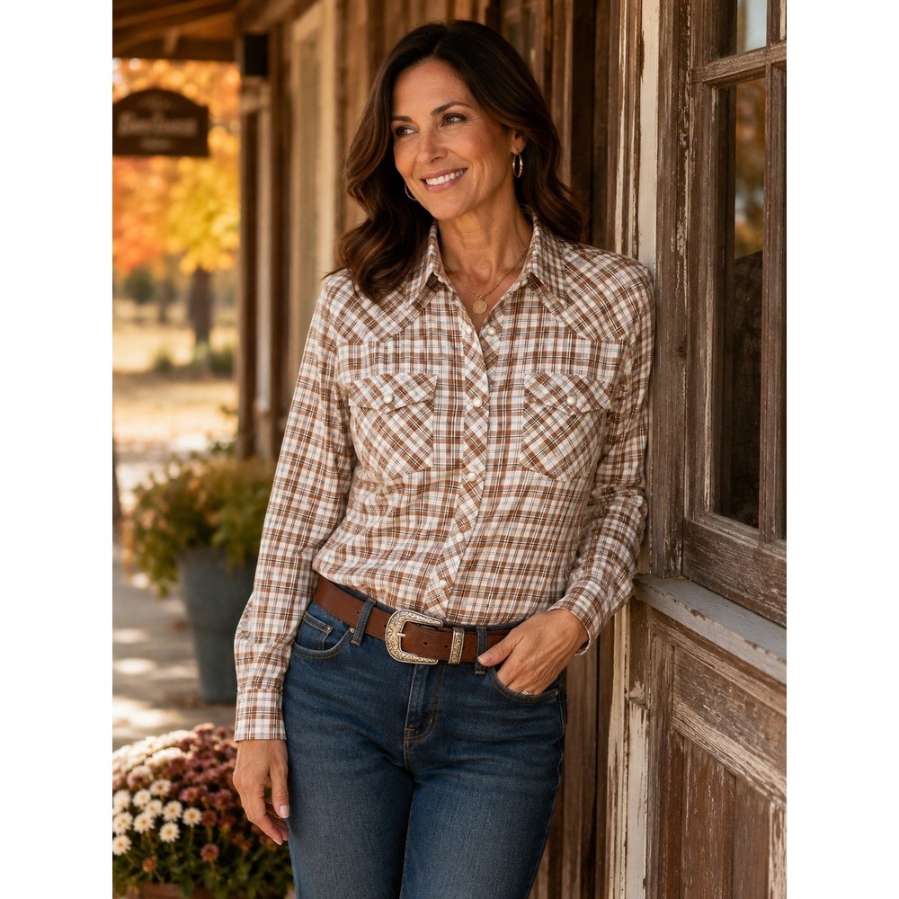 CATO Womens Large Western Pearl Snap Front Shirt Plaid L/S Rayon Rustic Ranch